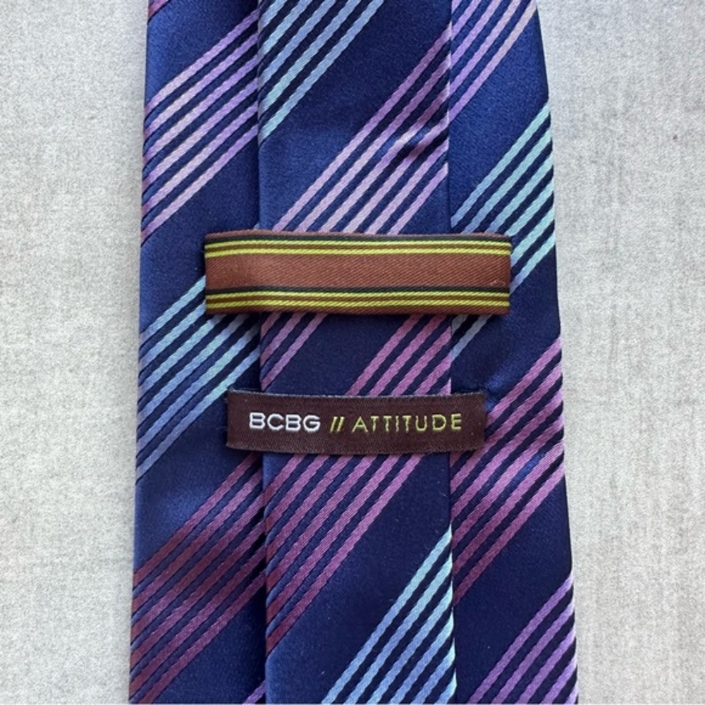 BCBG Blue & Lavender Striped Silk Tie